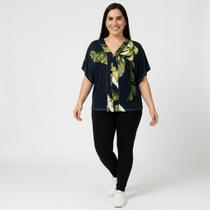 Blusa Feminina Decote V Manga Curta Estampada Amarração - Estampado 2 Blusa Feminina Decote V Manga Curta Estampada Amarração - Estampado 2