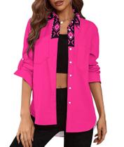 Blusa feminina Deer Lady com botões e decote em V, manga comprida M Blusa feminina Deer Lady com botões e decote em V, manga comprida M