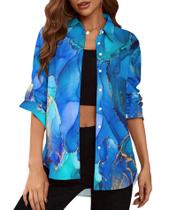 Blusa feminina Deer Lady com botões e manga comprida Blusa feminina Deer Lady com botões e manga comprida