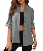 Blusa feminina Deer Lady com botões, manga comprida, cinza M Blusa feminina Deer Lady com botões, manga comprida, cinza M