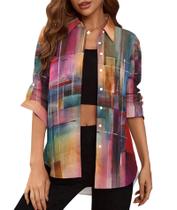 Blusa feminina Deer Lady com botões, néon, xadrez, XL Blusa feminina Deer Lady com botões, néon, xadrez, XL