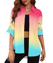 Blusa feminina Deer Lady com botões Rainbow L de manga comprida Blusa feminina Deer Lady com botões Rainbow L de manga comprida