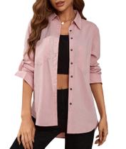 Blusa feminina Deer Lady com botões rosa de algodão XXL-1