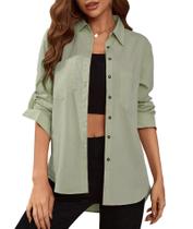 Blusa feminina Deer Lady de algodão verde com botões XXL Blusa feminina Deer Lady de algodão verde com botões XXL