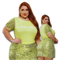 Blusa Feminina Detalhe Paetê na Manga Tecido Viscolycra Gola Canoa Plus Size Blusa Feminina Detalhe Paetê na Manga Tecido Viscolycra Gola Canoa Plus Size