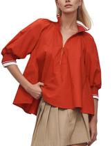 Blusa feminina Dewpaur, esportiva, Henley Swing, laranja