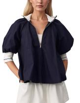 Blusa feminina Dewpaur, esportiva Henley Swing, manga folhada, azul marinho
