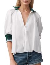 Blusa feminina Dewpaur, esportiva Henley Swing, manga folhada, branca
