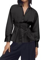 Blusa feminina Dewpaur listrada com botões plissada e manga curta