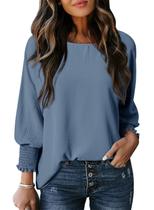 Blusa feminina Dokotoo, manga 3/4, azul claro, poliéster XL