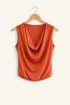 Blusa Feminina Drapeada Poliamida Gola Elegante Morena Flor Cor:Telha