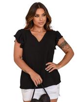 Blusa Feminina Duna com Decote V e Mangas Curtas com Babados Social Elegante Tamanho G Blusa Feminina Duna com Decote V e Mangas Curtas com Babados Social Elegante Tamanho G