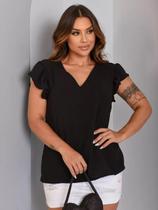 Blusa Feminina Duna com Decote V e Mangas Curtas com Babados Social Elegante Tamanho G
