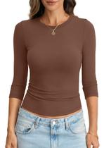 Blusa feminina EasyGala de algodão, manga 3/4, marrom, XS Blusa feminina EasyGala de algodão, manga 3/4, marrom, XS