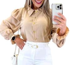 Blusa Feminina Elegante Camisa Social Duna Manga Longa Princesa Babado no Punho