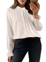 Blusa feminina elegante com botões e pregas para trabalho Blusa feminina elegante com botões e pregas para trabalho