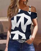 Blusa Feminina Elegante Com Decote Em V E Babados De Manga Curta Casual Escritório Solto Boêmio - others