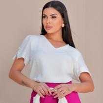 Blusa Feminina Elegante Manga Curta Social Alfaitaria Verão