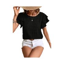Blusa Feminina Elegante para Verão - Manga Borboleta, Gola Redonda