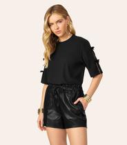 Blusa Feminina Em Riaban Com Detalhe Manga Endless Preto