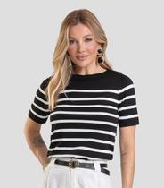 Blusa Feminina Em Tricot Listrado Dianna Preto