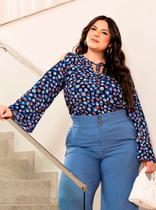 Blusa Feminina Em Viscose, Estampada, Plus Size, Até 52
