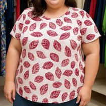 Blusa Feminina Essência Estampada Folhas Plus Size Blusa Feminina Essência Estampada Folhas Plus Size