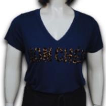 Blusa Feminina Estampa Flocagem Mon Cheri Tecido Viscolycra com Gola V Plus Size
