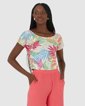 Blusa Feminina Estampa Folhagem Em Malha Canelada De Viscose Blusa Feminina Estampa Folhagem Em Malha Canelada De Viscose