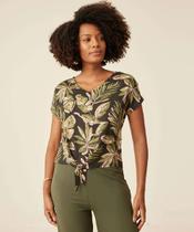 Blusa Feminina Estampa Folhas Manga Curta Nó Marisa-20010