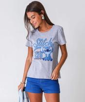 Blusa Feminina Estampa Stitch Manga Curta Disney Cinza-22051