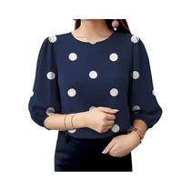 Blusa Feminina Estampada Com Poás De Verão ZANZEA Elegante Com Decote Redondo E Manga 3/4 Casual