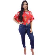 Blusa Feminina Estampada Manga Com Babados Lança Perfume
