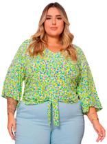 Blusa Feminina, Estampada, Manga Curta, Plus Size