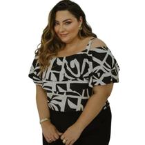 Blusa Feminina Estampada Ombro a Ombro Plus Size Maya Viscose Arruaça