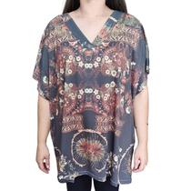 Blusa Feminina Estampada Sodaela Plus Size Verde/Marrom