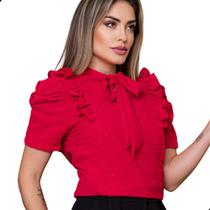 Blusa Feminina Evangélica Social Babado Com Gola De Laço