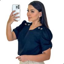 Blusa Feminina Evangélica Social Linho Gola V Com Botões