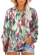 Blusa feminina Eytino plus size boho abstrata com decote em V 1X rosa Blusa feminina Eytino plus size boho abstrata com decote em V 1X rosa