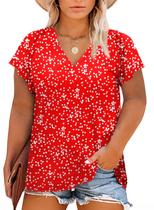 Blusa feminina Eytino plus size boho com estampa floral vermelha de chiffon 4X