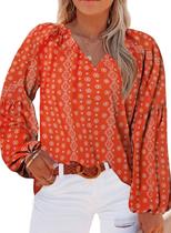 Blusa feminina Eytino Plus Size Boho Floral Chiffon 3X Tomato