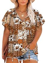 Blusa feminina Eytino plus size, chiffon floral, decote em V, 2x damasco Blusa feminina Eytino plus size, chiffon floral, decote em V, 2x damasco