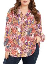 Blusa feminina Eytino plus size com decote em V, lanterna de manga comprida