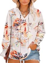 Blusa feminina Eytino plus size com decote em V, manga comprida, 2x damasco