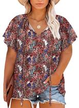 Blusa feminina Eytino plus size com decote em V, manga curta, azul, 5X Blusa feminina Eytino plus size com decote em V, manga curta, azul, 5X