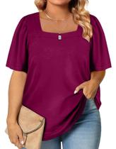 Blusa feminina Eytino plus size com gola quadrada e manga bufante roxa Blusa feminina Eytino plus size com gola quadrada e manga bufante roxa