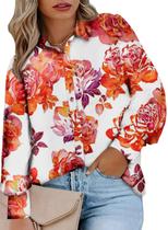 Blusa feminina Eytino plus size de manga comprida com decote em V floral 2X Blusa feminina Eytino plus size de manga comprida com decote em V floral 2X