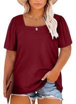 Blusa feminina Eytino plus size de verão com gola quadrada vermelha 4X Blusa feminina Eytino plus size de verão com gola quadrada vermelha 4X