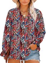 Blusa feminina Eytino plus size de verão, manga comprida, decote em V, 1x azul