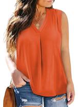 Blusa feminina Eytino plus size de verão sem mangas com decote em V laranja Blusa feminina Eytino plus size de verão sem mangas com decote em V laranja